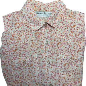 Adobe Rose Vtg women’s pearl snap floral sleeveless shirt boho Cottagecore sz M